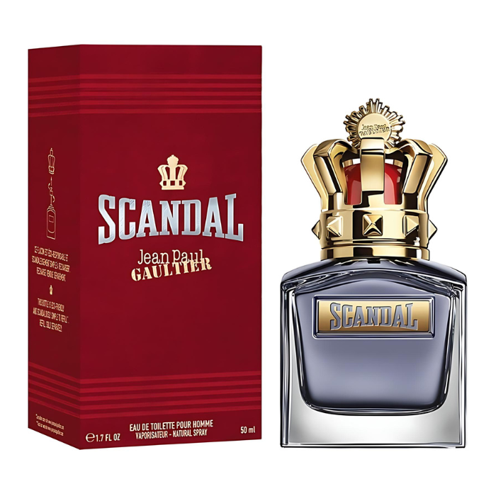 Scandal Jean Paul Gaultier perfume bottle and packaging on a white background